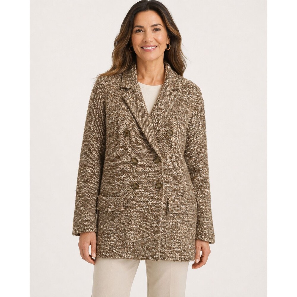 Chico’s Double Breasted Cardigan Sweater Blazer Brown Marled Size 3 XL NWT